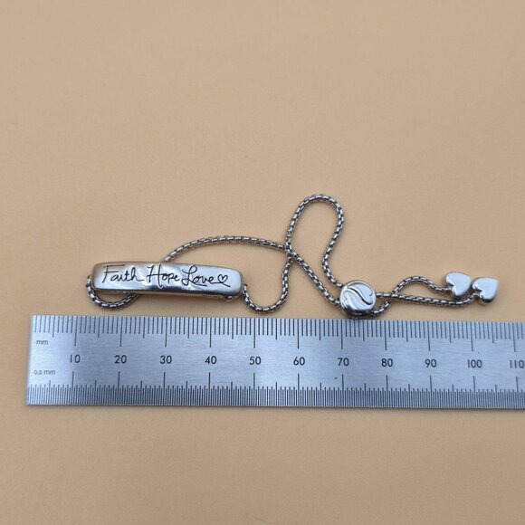 7 Inch Sterling Silver Faith Hope Love Heavy Adjustable Bracelet A5829 - Picture 6 of 7